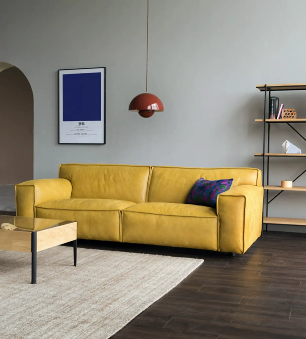 Margherita Full Leather Retro Mustard Yellow Sofa