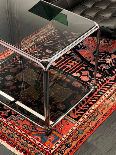 Vintage Italian 1970s Space Age Smoked Glass Rolling Bar Cart Side Table