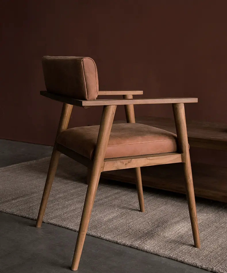 Isolde Genuine Leather Teak Wood Dining Chair