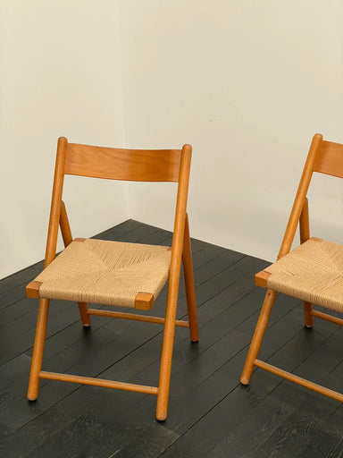 Vintage 1980s French Beech Wood Folding Chair with Rope Weave