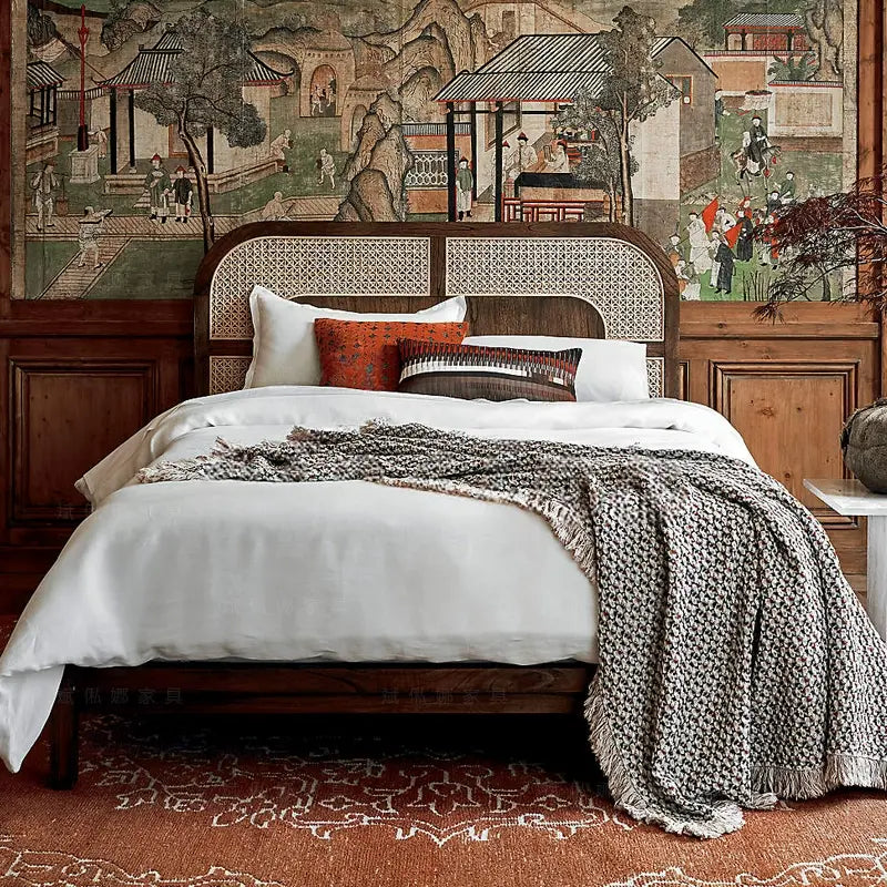 Sole Retro Solid Wood Double Bed Design