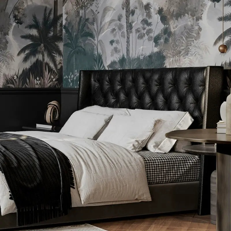 Mercer Retro Black Leather Soft Double Bed