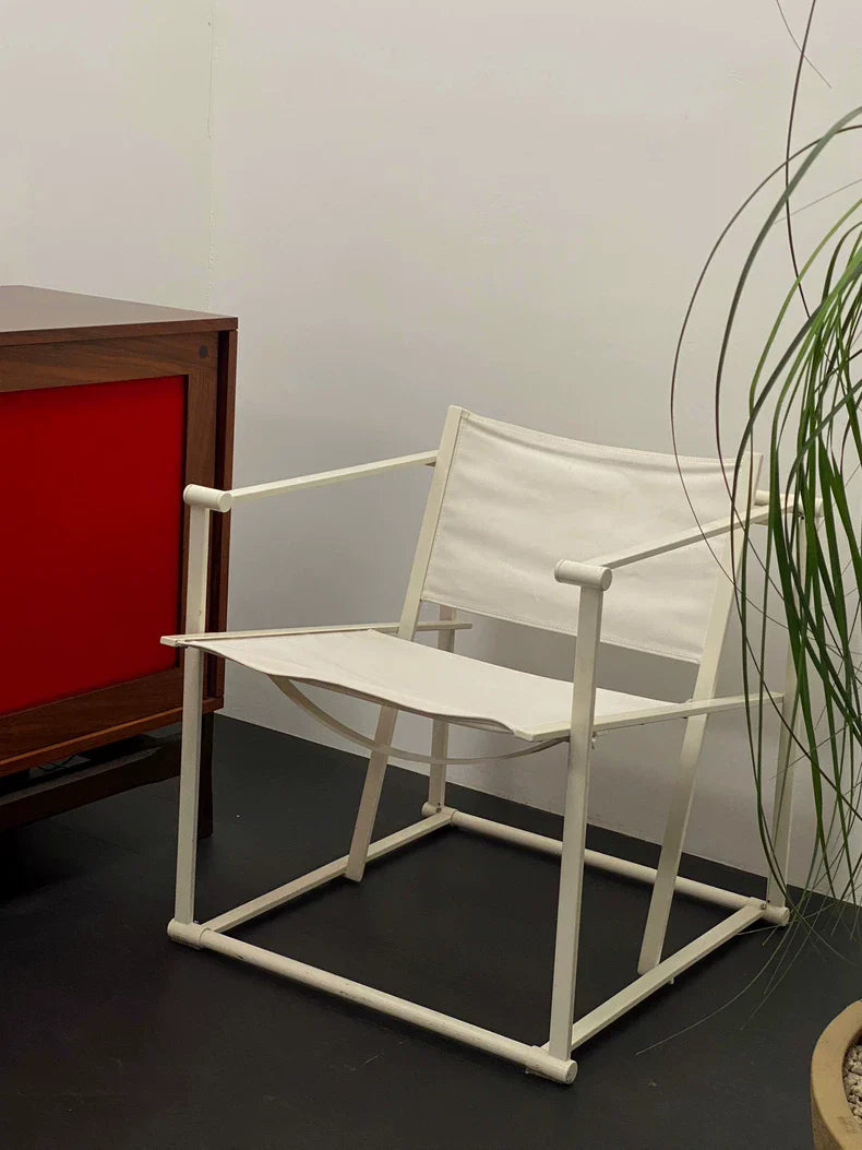 Radboud van Beekum FM61 Armchair: White Fabric, Sleek Metal Frame