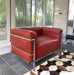 Vintage Italian Cassina LC3 Single Armchair Sofa, Gray Leather, Red Frame, Iconic Design