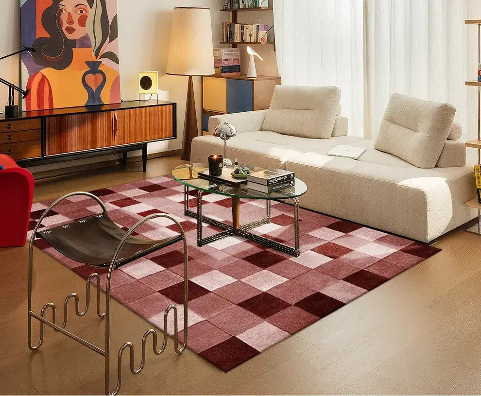 Celestine Hand-Woven Pink Plaid Rug – Formaldehyde-Free Luxury