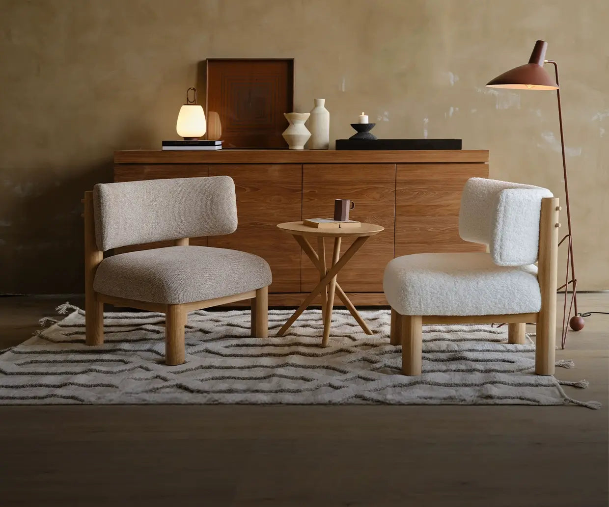 Cesare White Leisure Chair with Solid Oak Frame