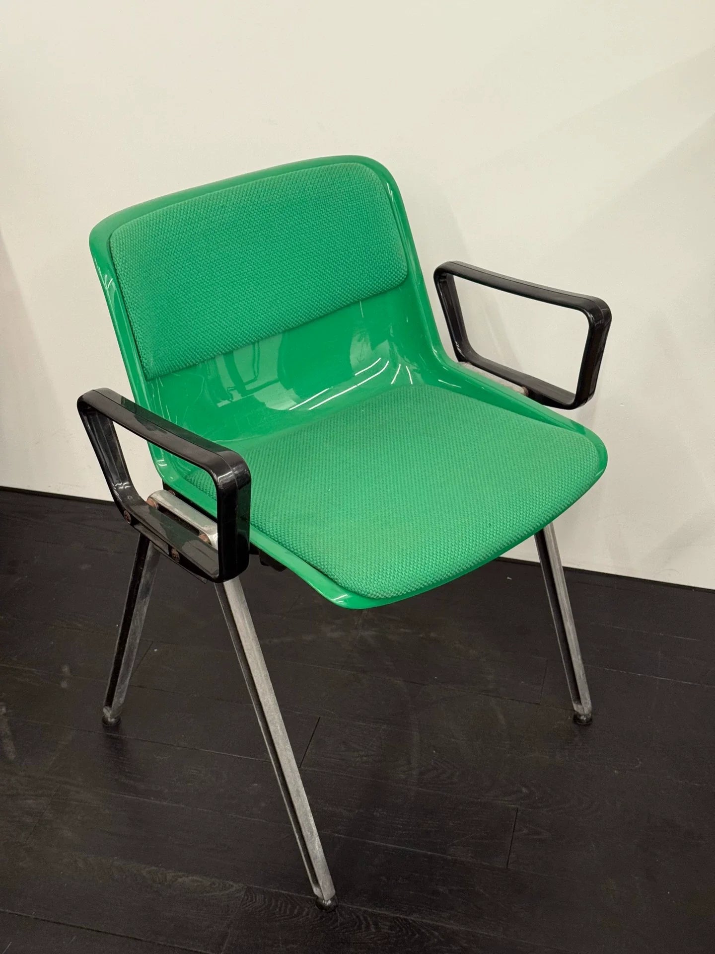 Vintage Italian Tecno Modus Signal Green Padded Armchair Mid-Century Design