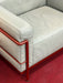 Vintage Italian Cassina LC3 Single Armchair Sofa, Gray Leather, Red Frame, Iconic Design