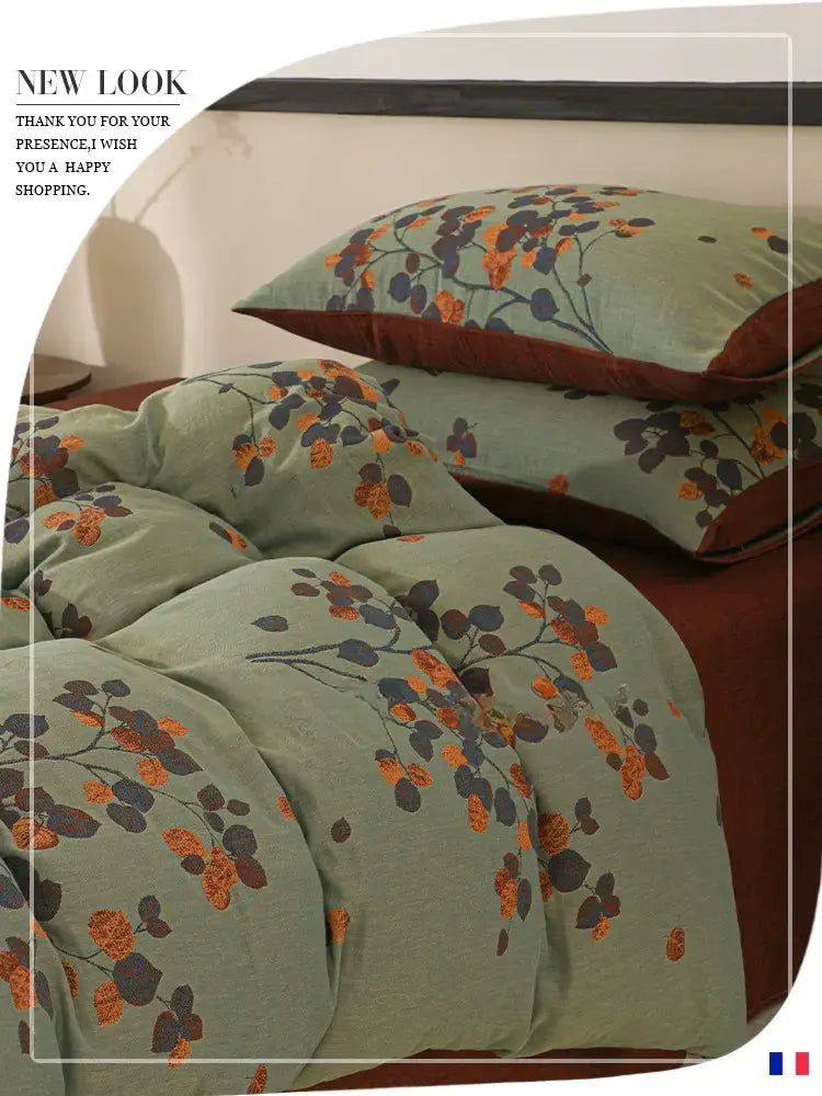 Maelis Jacquard Craft Green Bed Sheet Set – Soft Cotton Comfort
