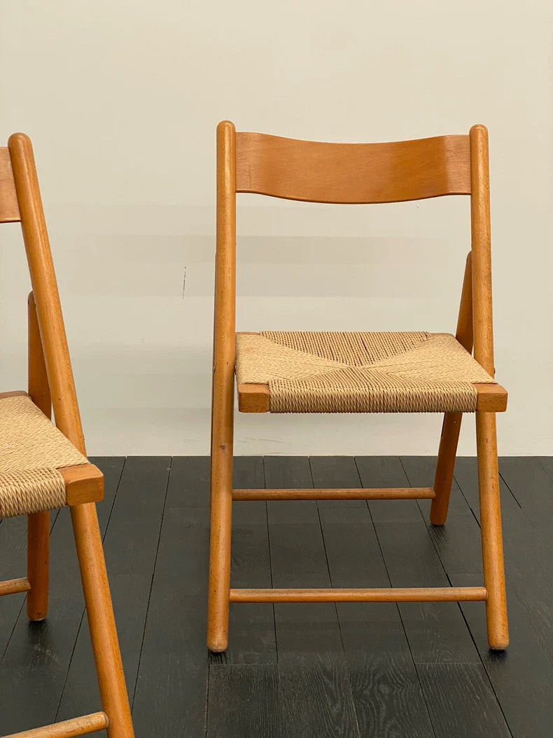 Vintage 1980s French Beech Wood Folding Chair with Rope Weave