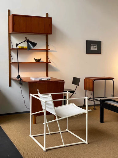 Radboud van Beekum FM61 Armchair: White Fabric, Sleek Metal Frame