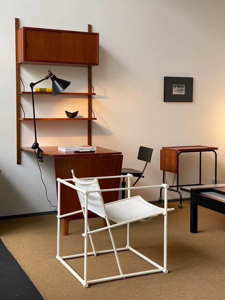 Radboud van Beekum FM61 Armchair: White Fabric, Sleek Metal Frame