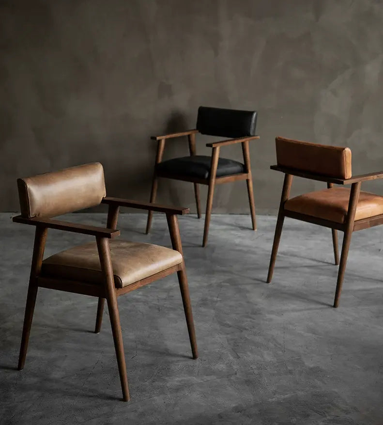 Isolde Genuine Leather Teak Wood Dining Chair