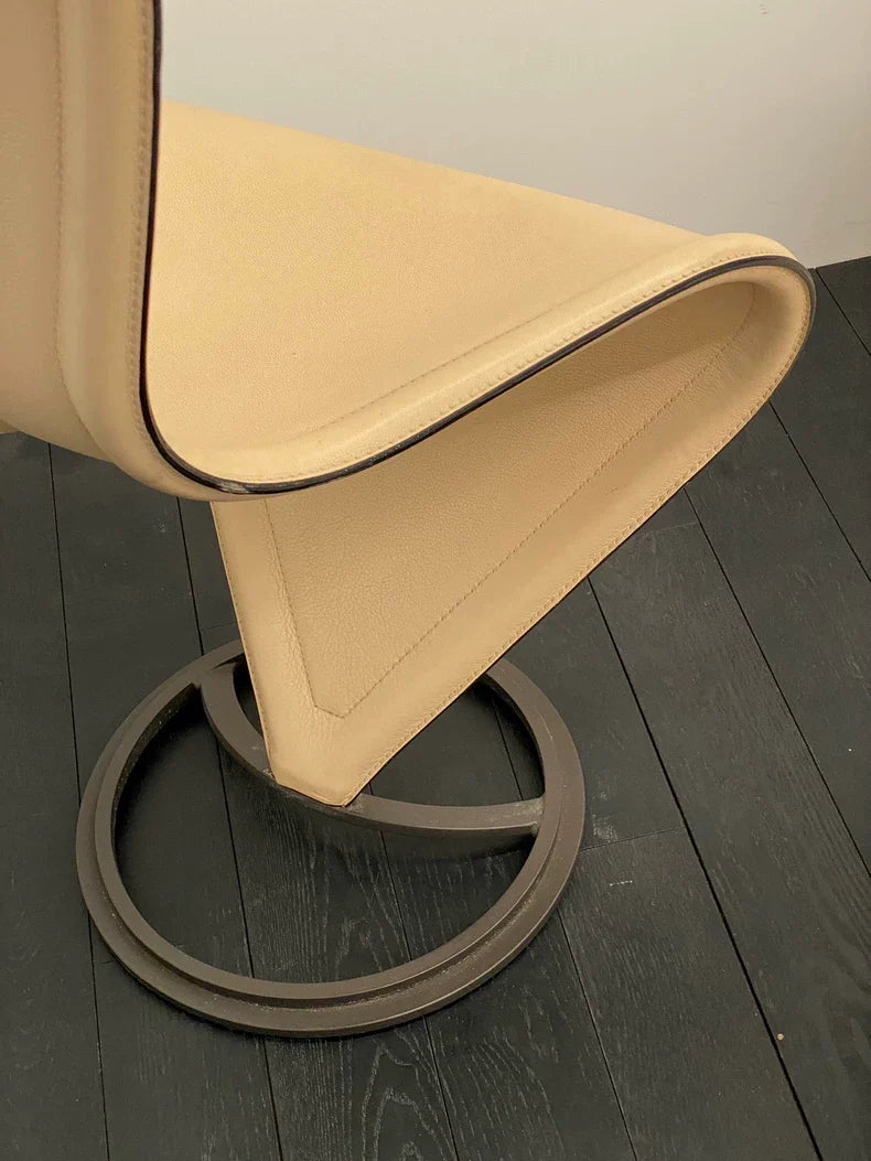 Vintage 1980s Tom Dixon S-Chair: Rare Apricot Leather, Steel Structure, Sculptural Design