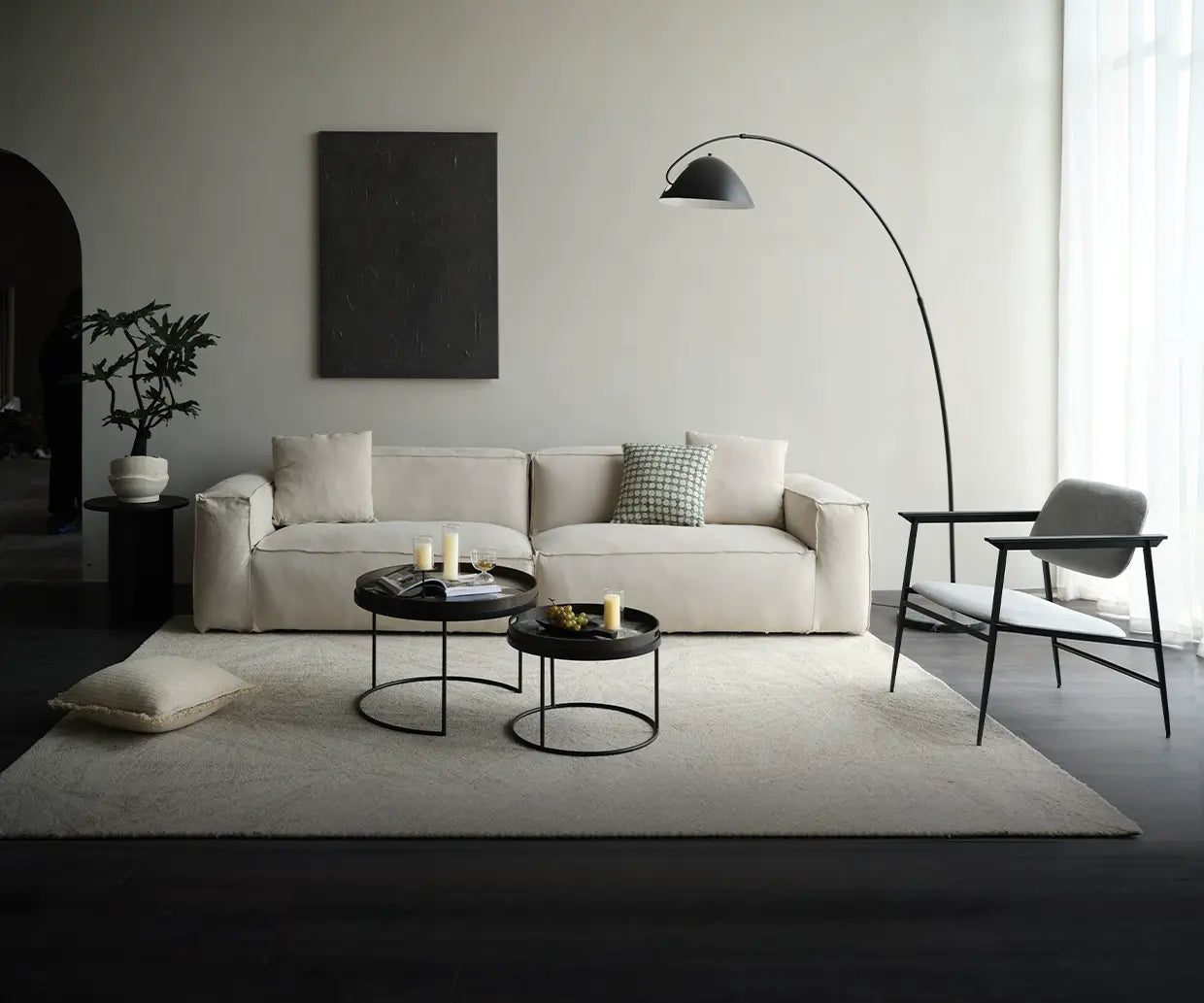Marta High-End White Linen Sofa