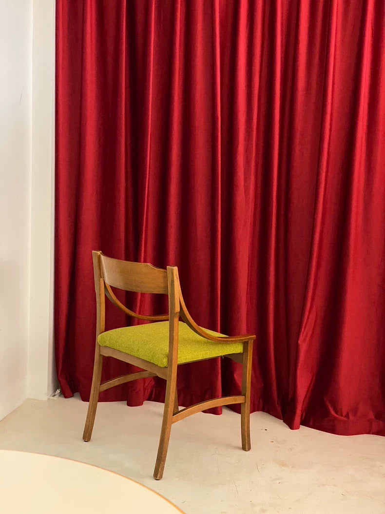 Vintage Italian 1960s Walnut Dining Chair, Lush Green Wool Cushion
