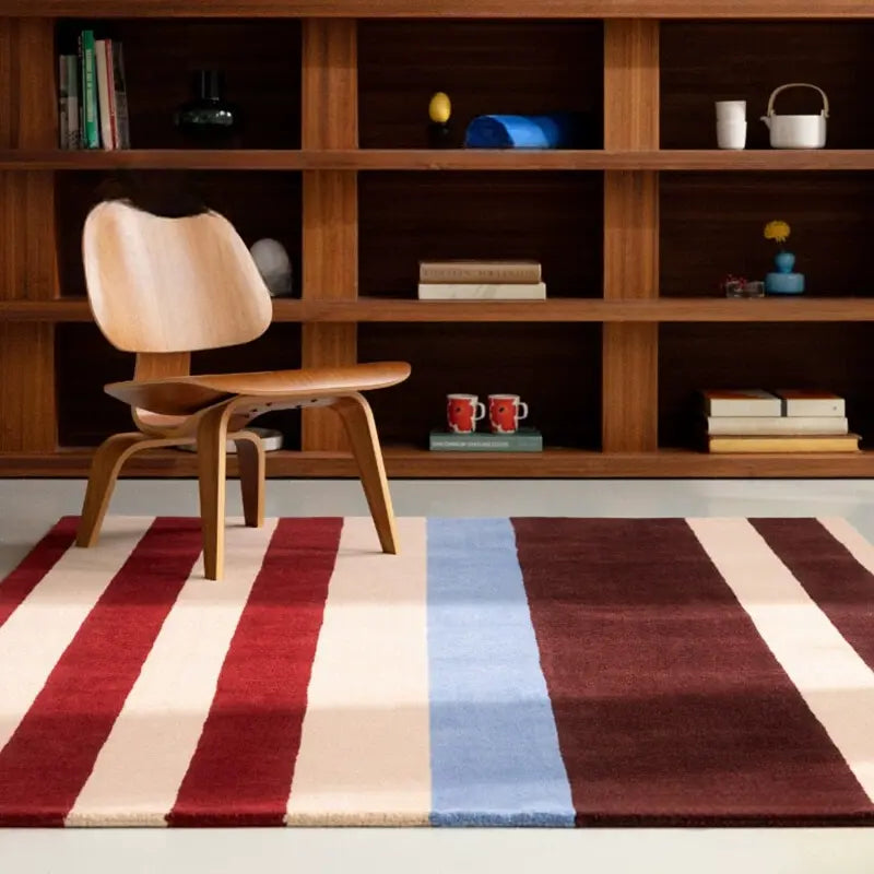 Clarimonde Hand-Woven Retro Red Stripes Carpet – Custom Design for Living Room