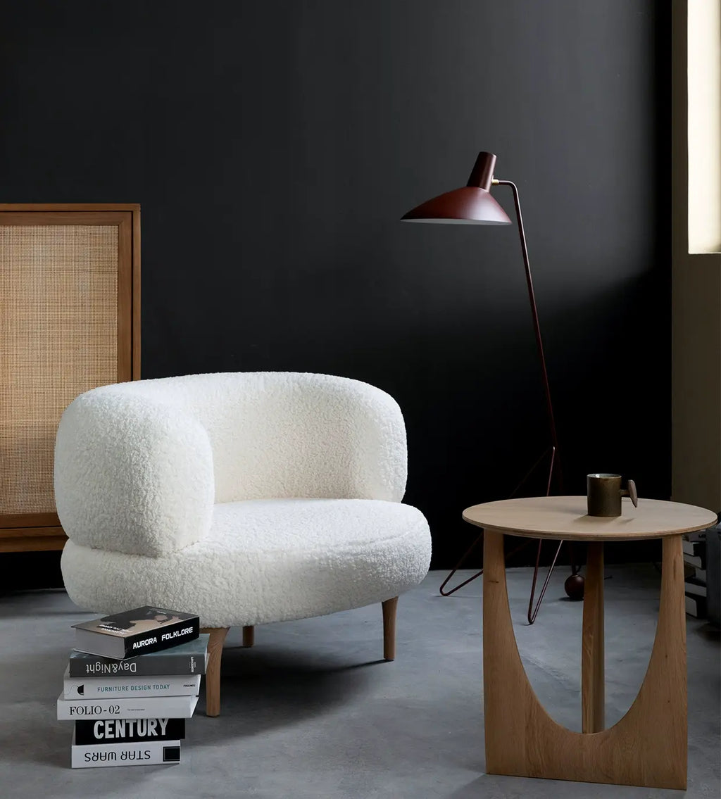 Zeno White Single Sofa Chair, Oak Frame