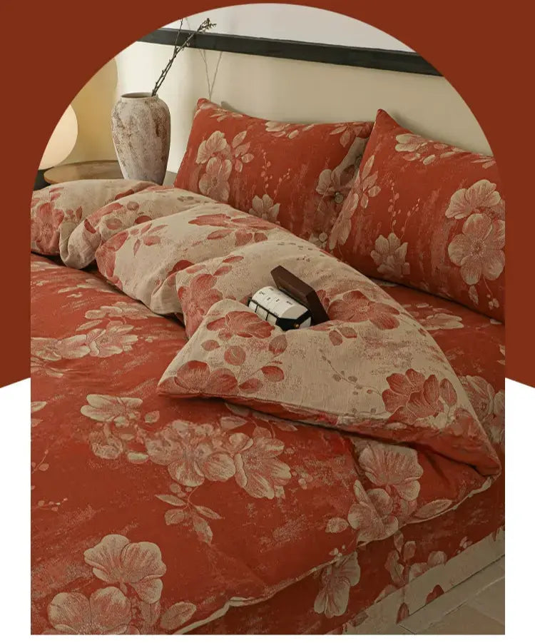 Violette Retro Floral Cotton Four-Piece Set – Skin-Friendly Design