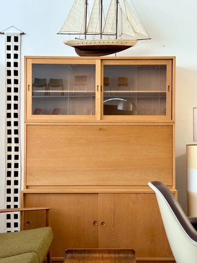 Vintage Swedish Børge Mogensen Oak Stacking Sideboard Cabinet with Integrated Desk & Lamp