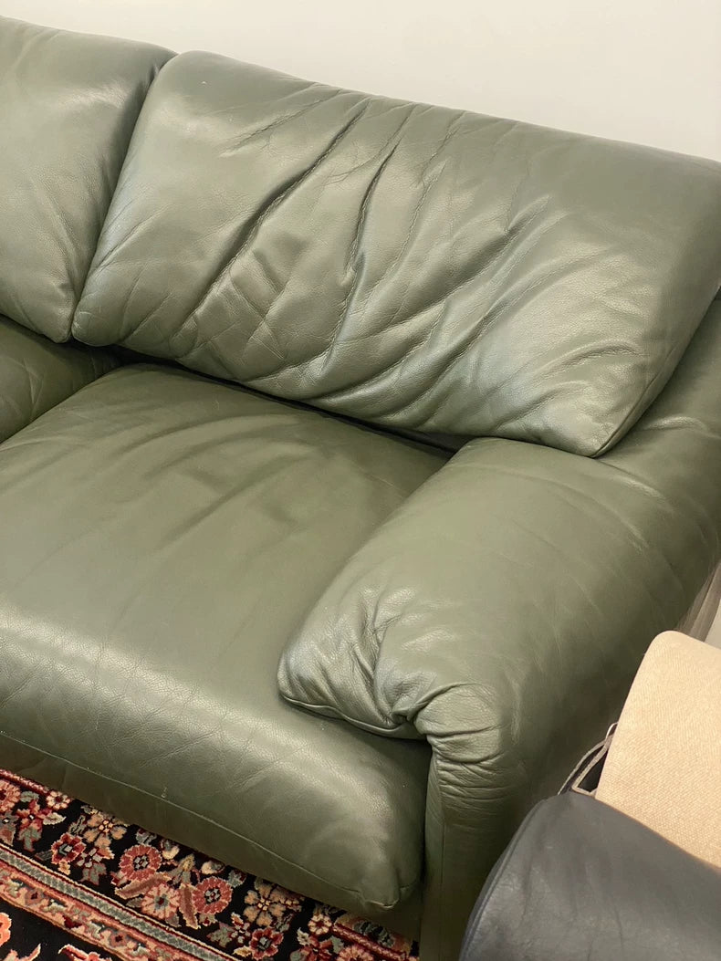 Vintage Italian Cassina Maralunga Olive Green Two-Seater Sofa