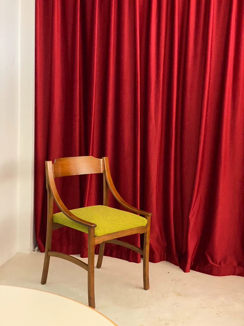 Vintage Italian 1960s Walnut Dining Chair, Lush Green Wool Cushion