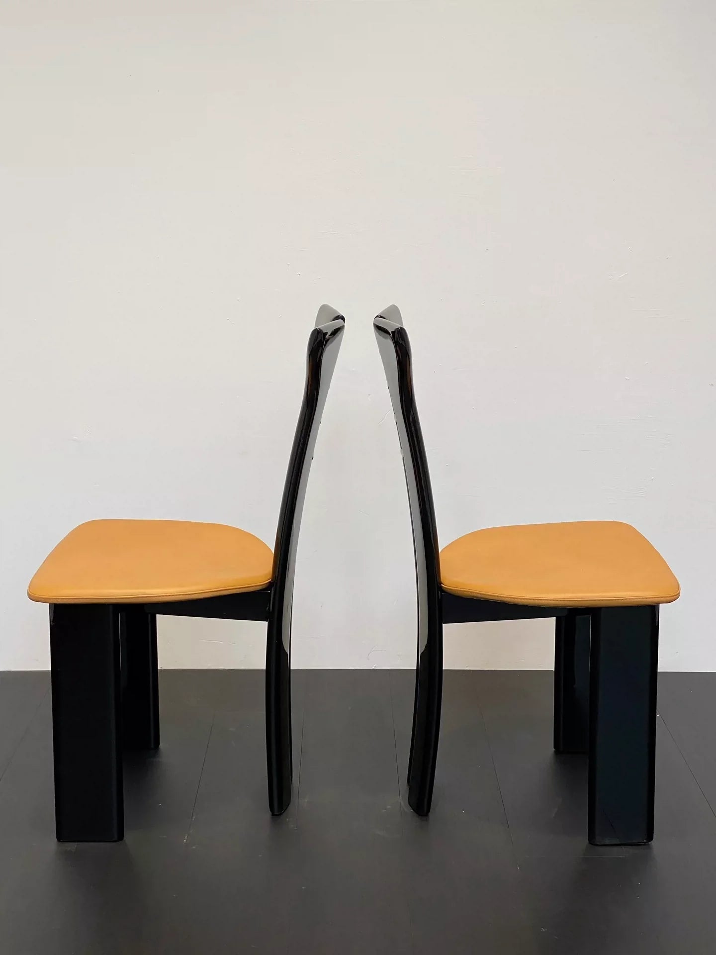 Vintage Pierre Cardin Dining Chair - Sculptural Black Walnut, Khaki Leather