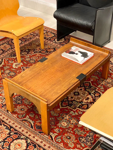 Rare Vintage 1970s Italian Decorative Art Wood Metal Coffee Table