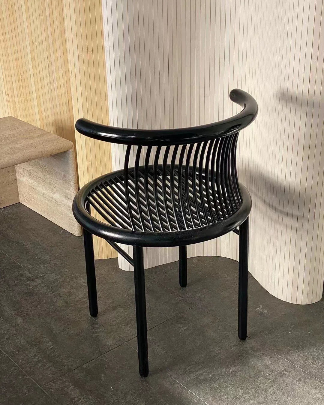 Vintage Helmut Lubke Black Lacquered Wood Dining Chair 1960s Mid-Century Design