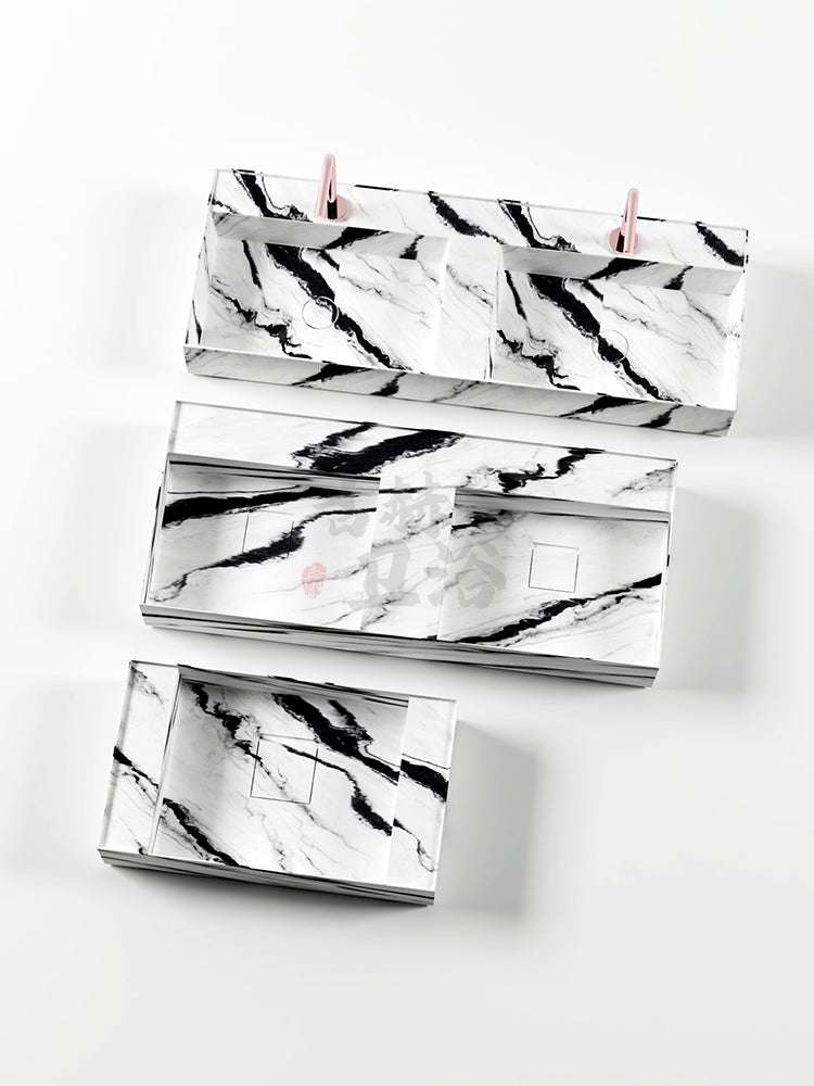 Josiah  Panda White Marble Double Basin
