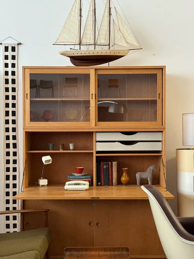 Vintage 1950s Oak Brass Foldable Desk Bookcase by Børge Mogensen