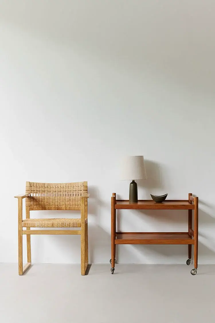 Lucie Nordic MCM Oak Trolley Side Table