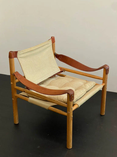 Luxury Arne Norell Sirocco Lounge Chair, Vintage Swedish Canvas & Wood