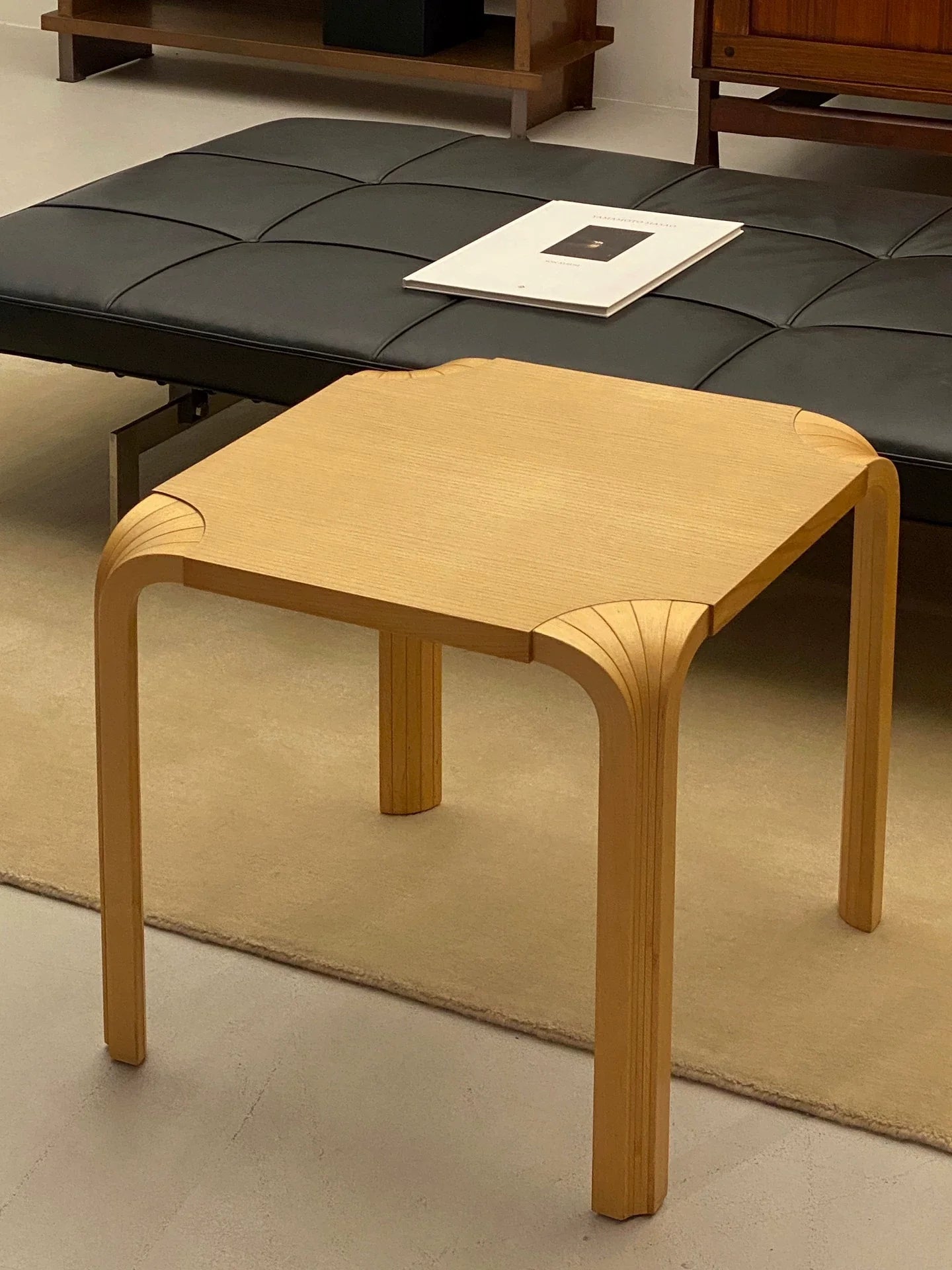 Vintage Alvar Aalto Artek Fan Leg Wood Tea Table Stool