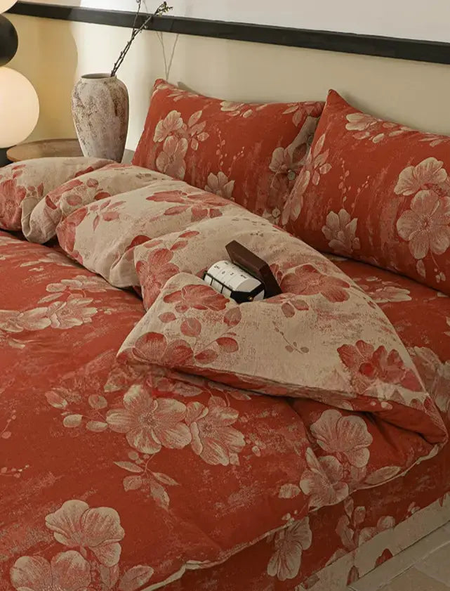Violette Retro Floral Cotton Four-Piece Set – Skin-Friendly Design