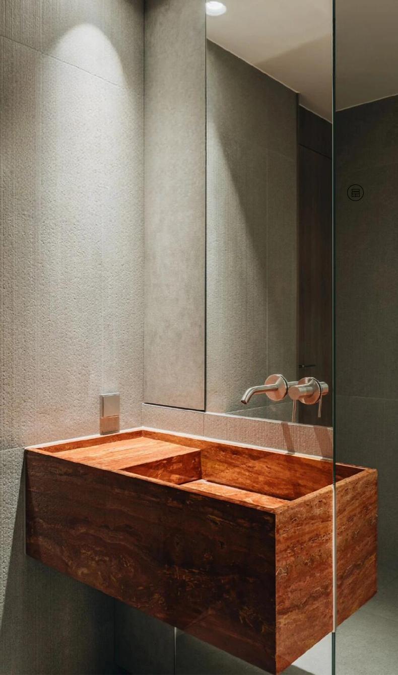 Quinn Red Travertine Luxury Bathroom Cabinet with Integrated Basin