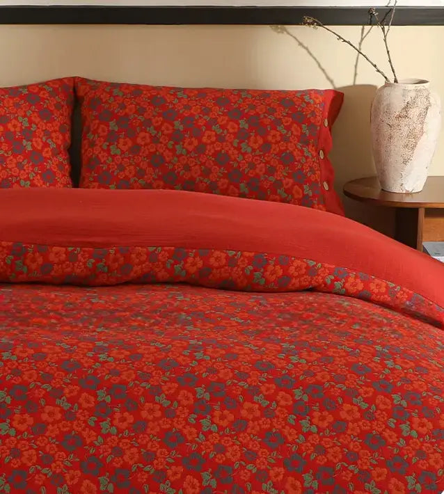 Alouette Retro Red Jacquard Bedding Set – Soft Cotton Comfort