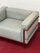 Vintage Italian Cassina LC3 Single Armchair Sofa, Gray Leather, Red Frame, Iconic Design
