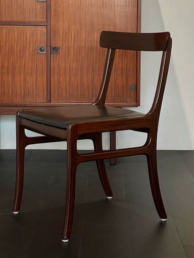 Danish Ole Wanscher Rungstedlund PJ 34 Mahogany Dining Chair with Black Leather Seat