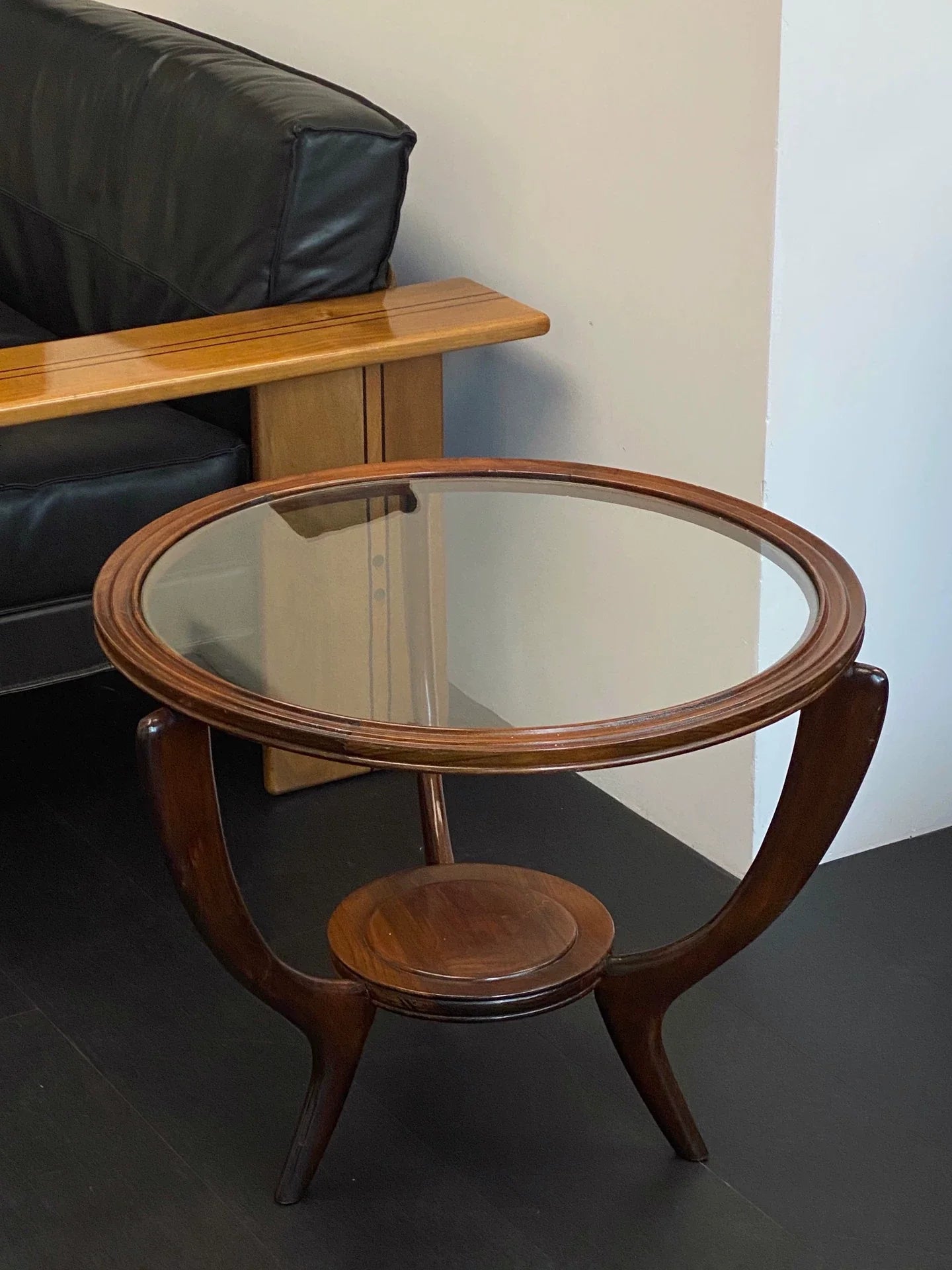 Authentic 1950s Italian Mid-Century Teak Wood Round Coffee Table
