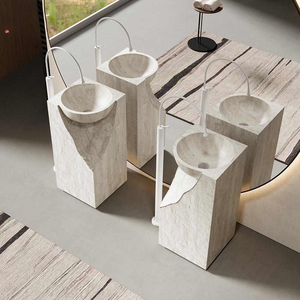 Rachel Yellow Travertine Pedestal Basin