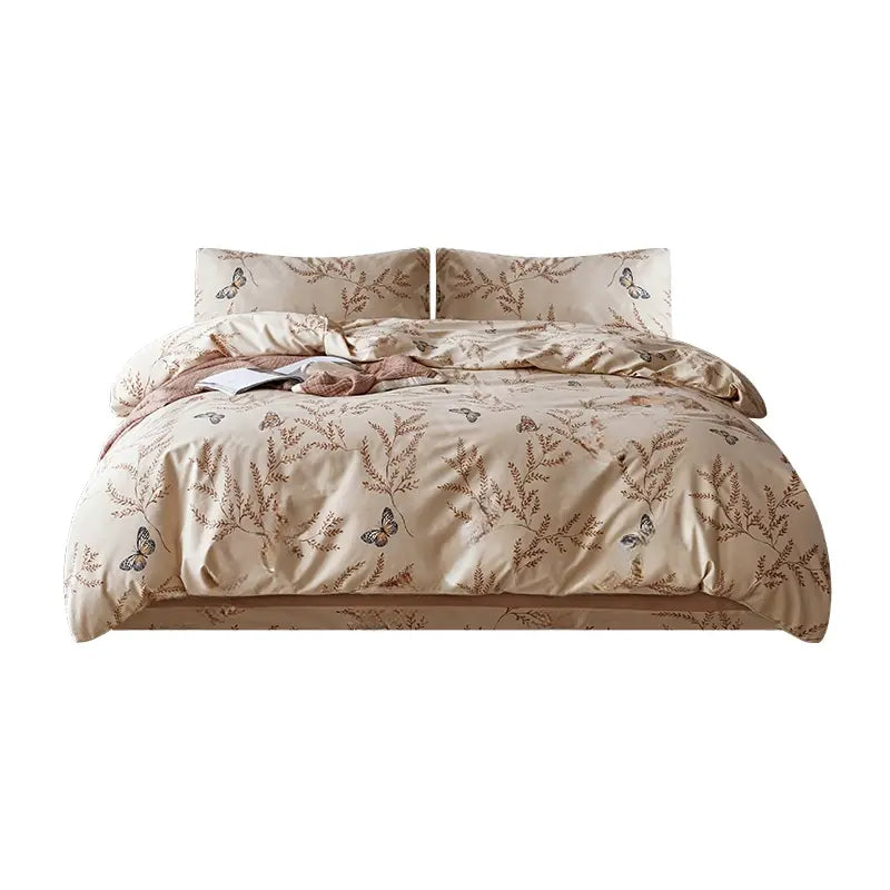 Marius French Light Beige Cotton Butterfly Leaf Quilt Cover – Soft and Breathable Design
