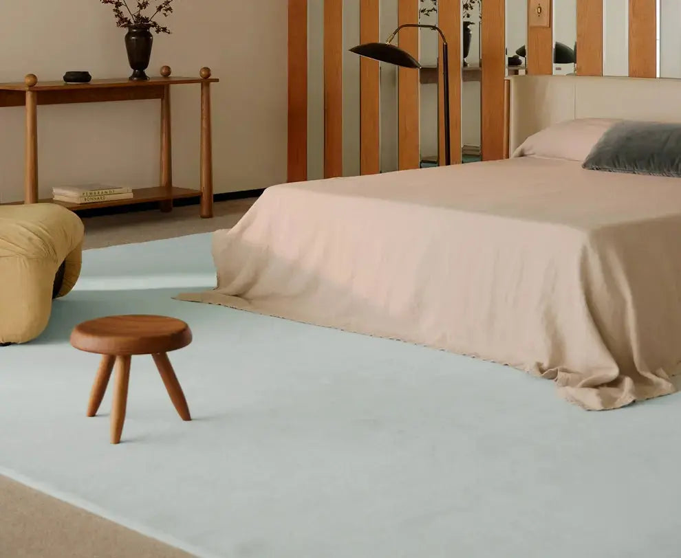 Retro French light luxury powder blue pure color carpet living room second-hand homestay full-cover bedroom bedside minimalist beige handmade