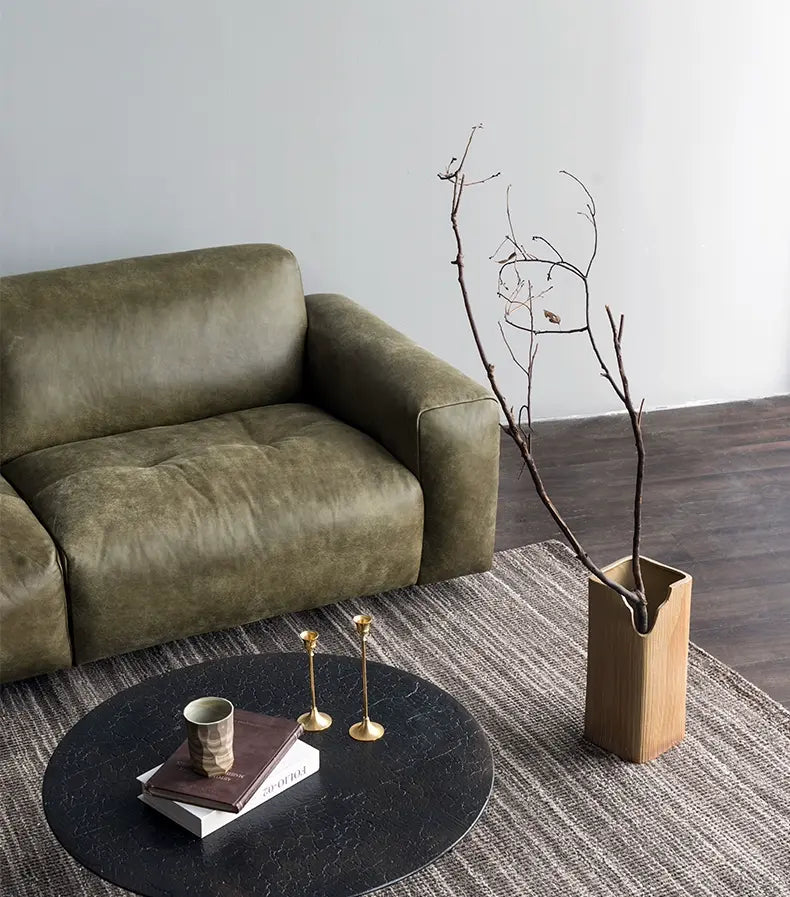 Ambra Vintage Style Leather Living Room Sofa