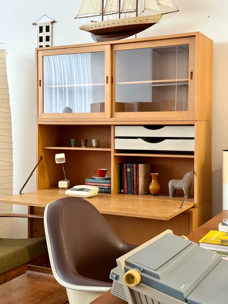 Vintage Swedish Børge Mogensen Oak Stacking Sideboard Cabinet with Integrated Desk & Lamp