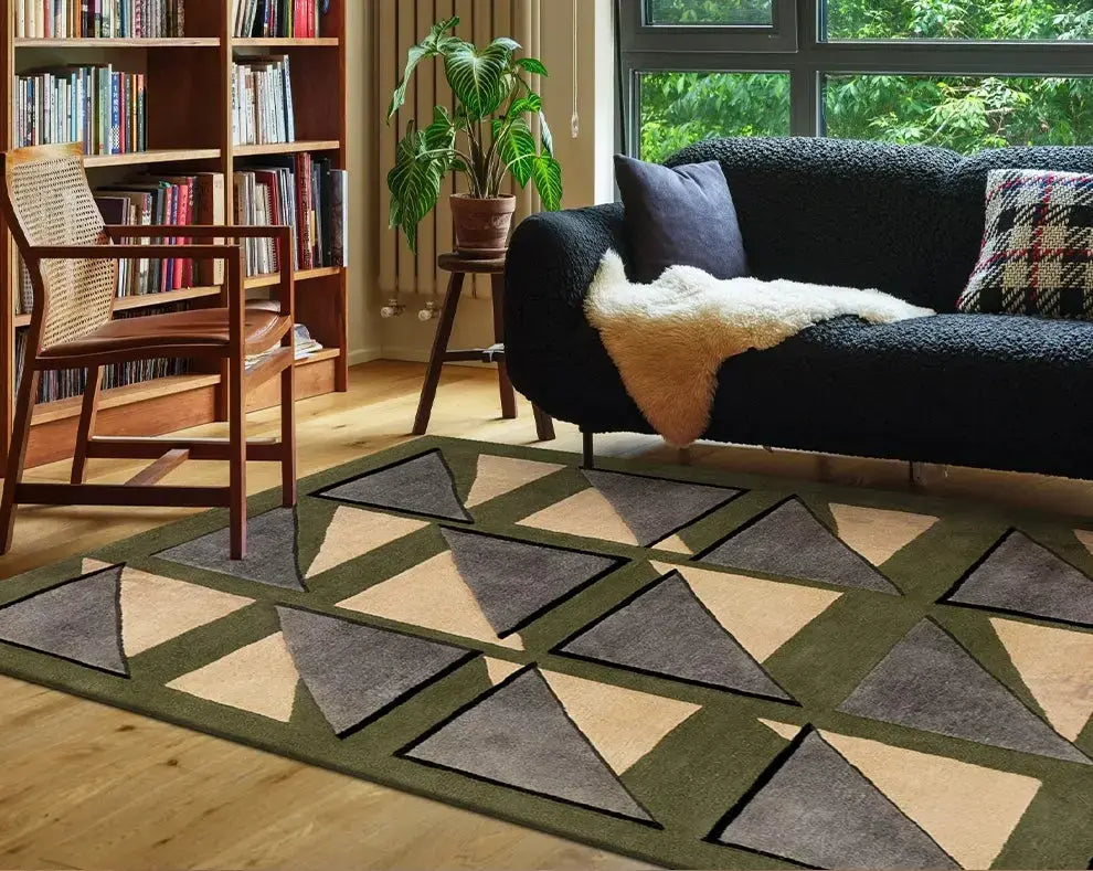 Lucian Custom Green French Retro Striped Carpet – Hand-Made Luxury Design