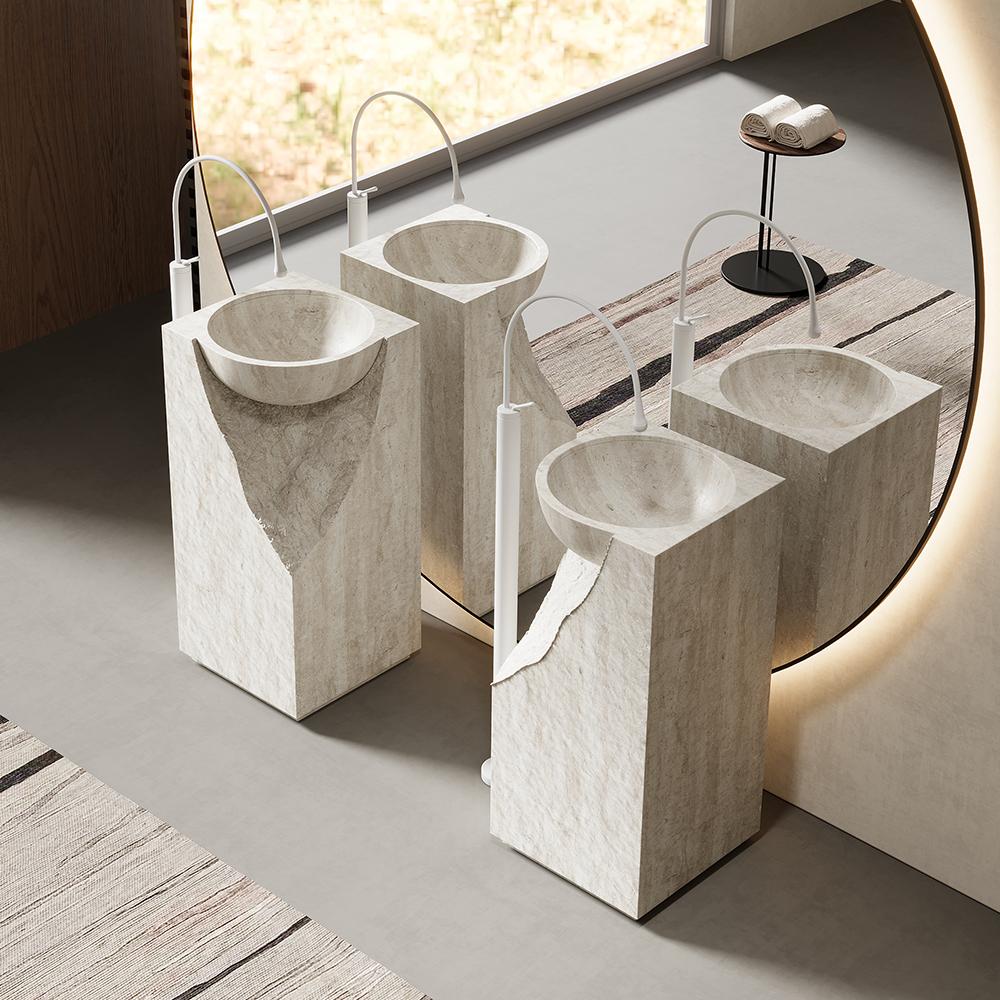 Rachel Yellow Travertine Pedestal Basin