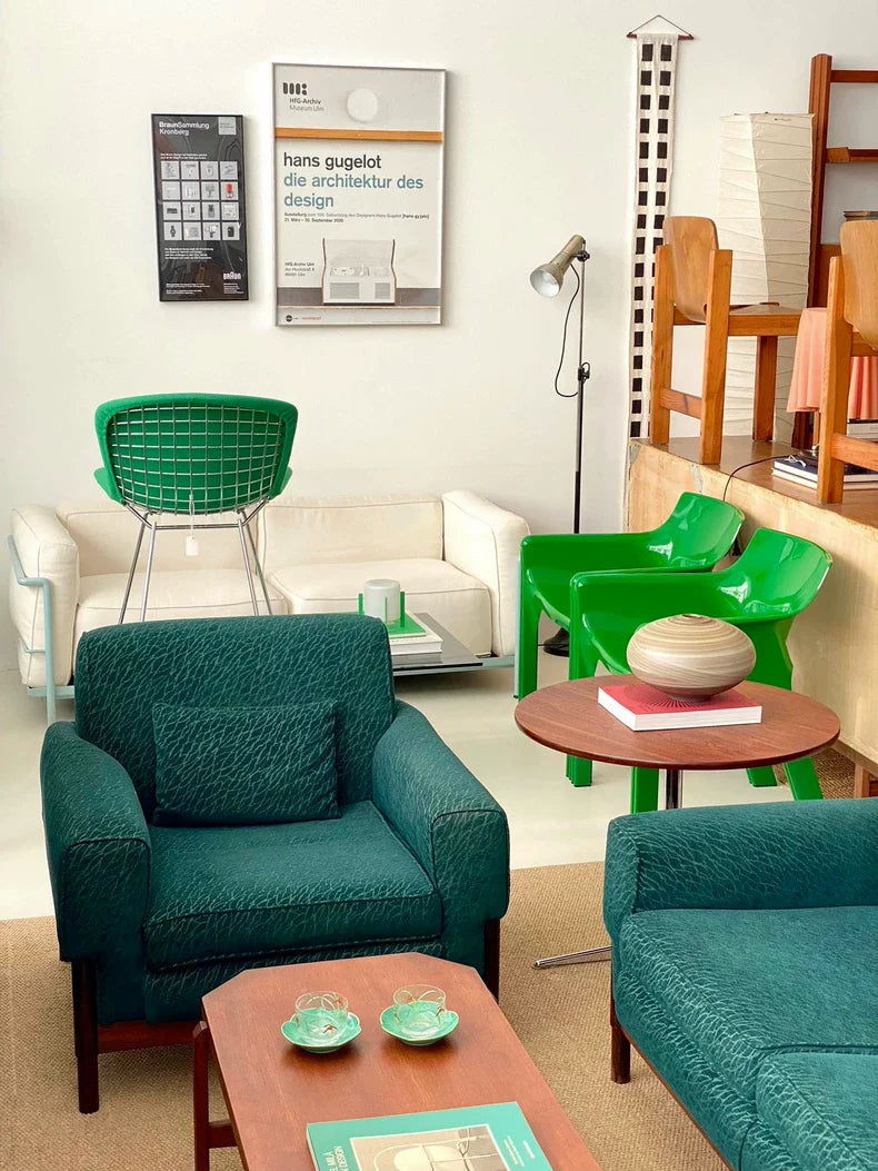 Vintage Knoll Bertoia Diamond Chair, Green Wool Fabric, Mid-Century Modern Design