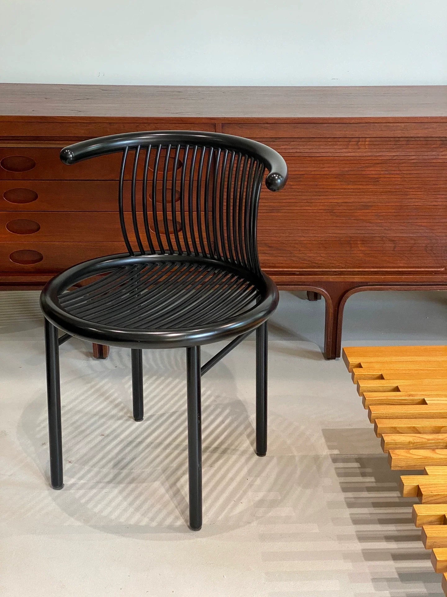 Vintage Helmut Lubke Black Lacquered Wood Dining Chair 1960s Mid-Century Design