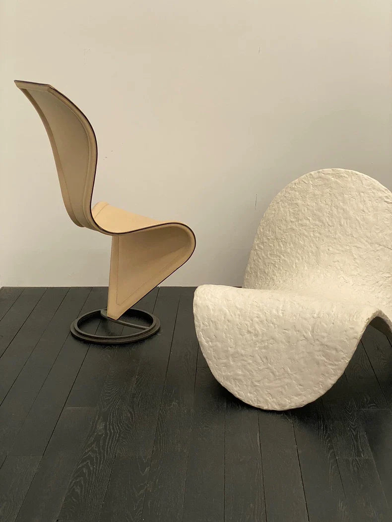 Vintage 1980s Tom Dixon S-Chair: Rare Apricot Leather, Steel Structure, Sculptural Design